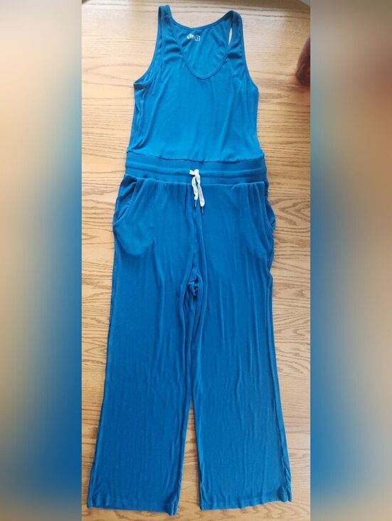 Zyia Active Pants - D30 Zyia Active Teal Blue ribbed knit scoopneck sleeveless one piece jumpsuit